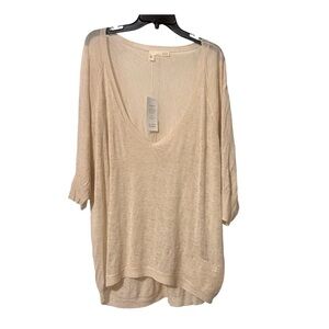 Eileen Fisher Ultrafine Web Wool Camel Blend Top V Neck Lagenlook New Size Large